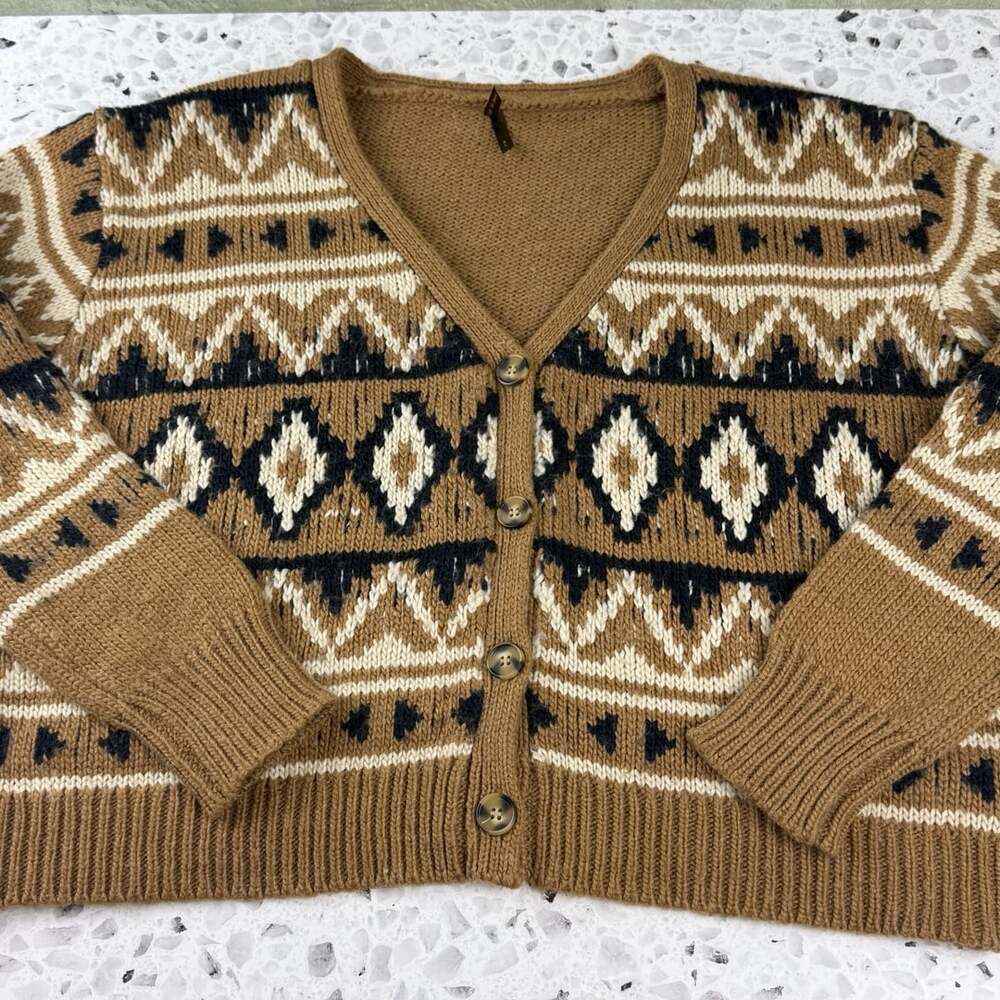 Stetson Women's Gold Aztec Long Sleeve Cardigan Sweater Size XL